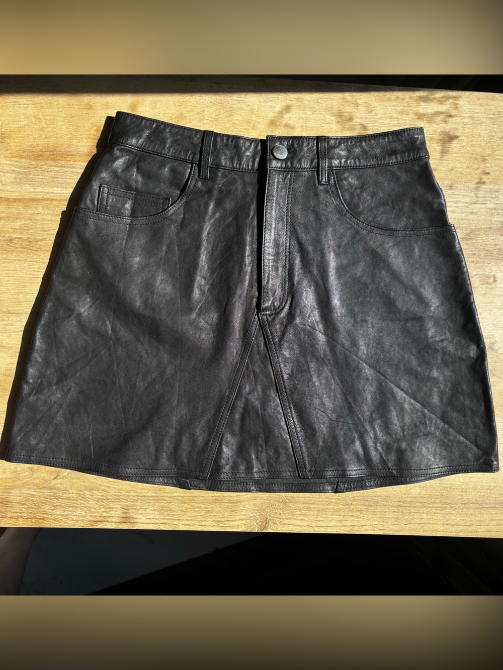 Reformation Black Leather Mini Skirt with Panel Detail